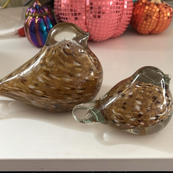 Brown & Gold Speckled Glass Birds Mother and Baby Paperweights - Picture 4 of 5
